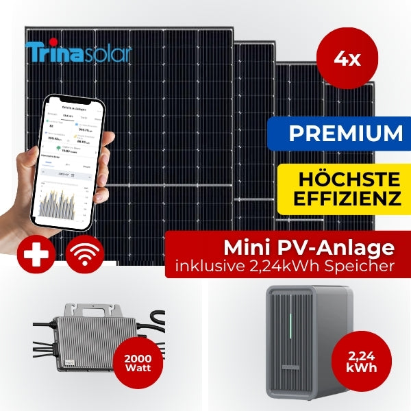 PREMIUM 1,6KW Mini PV-Anlage Bifazial Komplettset mit Speicher