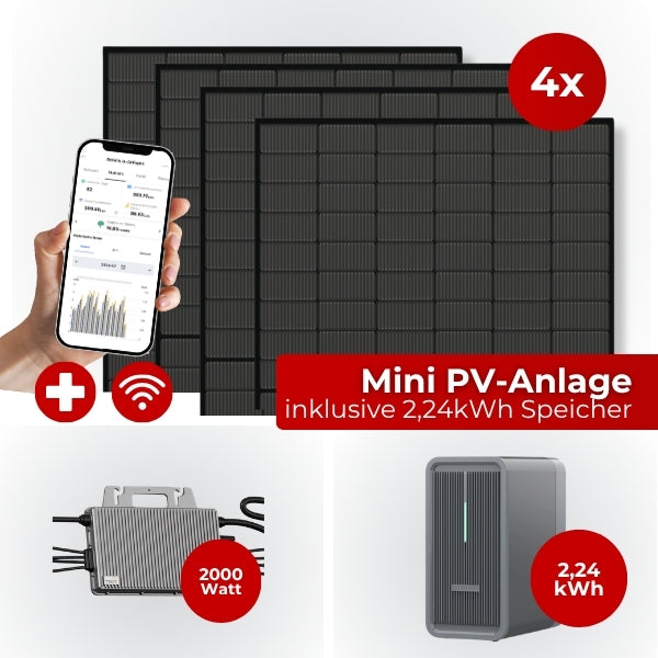 1,6KW Mini PV-Anlage Komplettset Black Frame mit Speicher