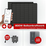 Balkonkraftwerk Komplettset 800W Black Frame mit Speicher