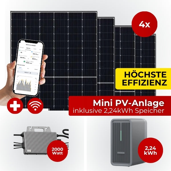 1,6KW Mini PV-Anlage Bifazial Komplettset mit Speicher